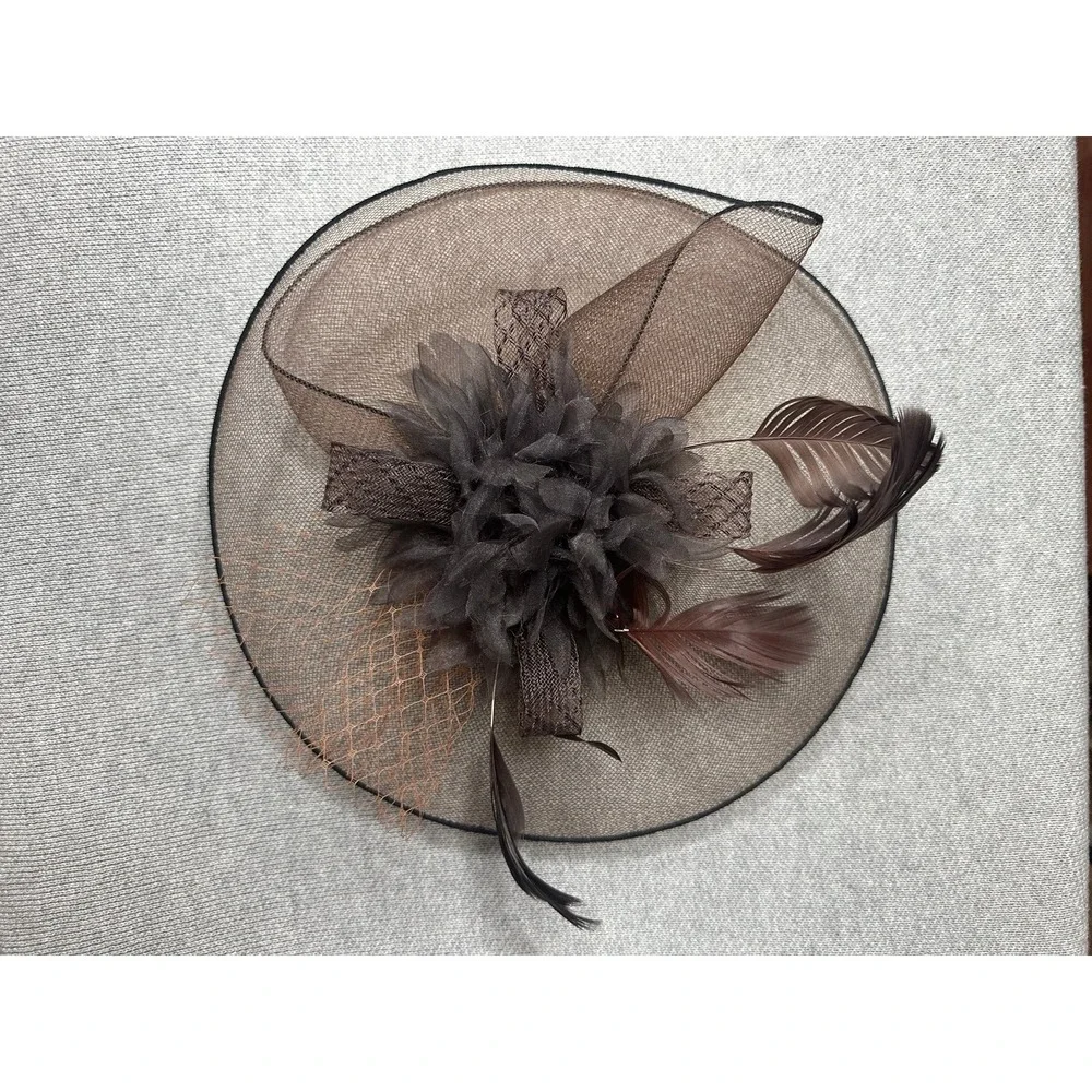 VTG Women's Fascinator Hat High Tea Wedding Polo Kentucky Derby Mocha